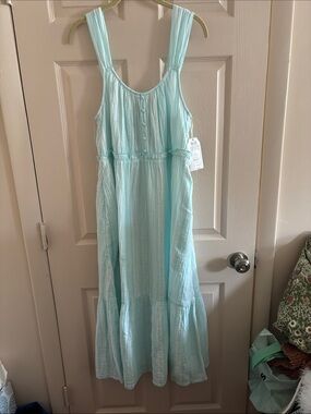 Time and Tru Light Aqua Maxi Sundress with Tiered Skirt